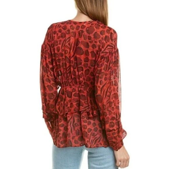IRO Realize Red Leopard Ruffle Blouse 36 - Picture 3 of 8